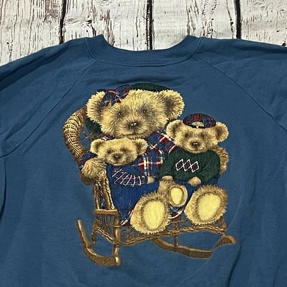 Vintage Bear Family in chair blue 1990s Crewneck Graphic Sweatshirt - Picture 2 of 7
